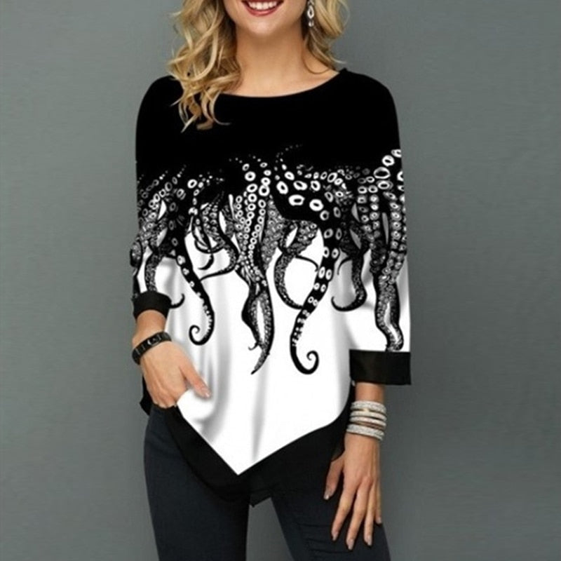 Blusa Estampada Casual e Elegante DIANRUO TUNIC STYLE